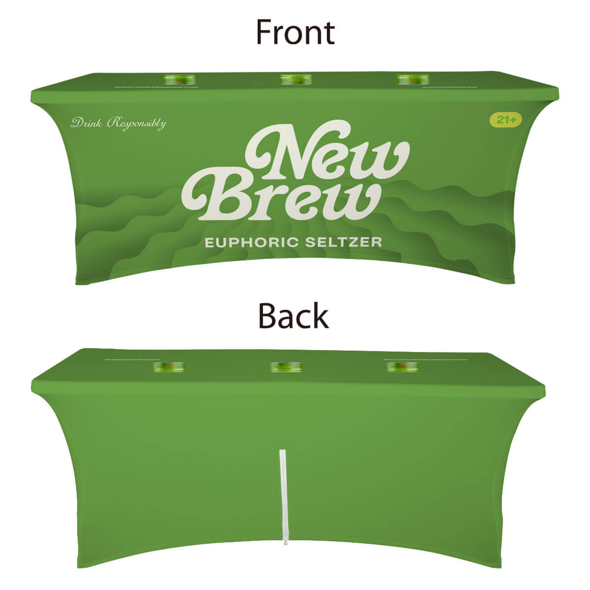 Buy closed-back 4ft stretch table covers with 16" zipper closure at the back in a variety of fabrics, including economy, waterproof, and premium spandex, at wholesale discounted prices.