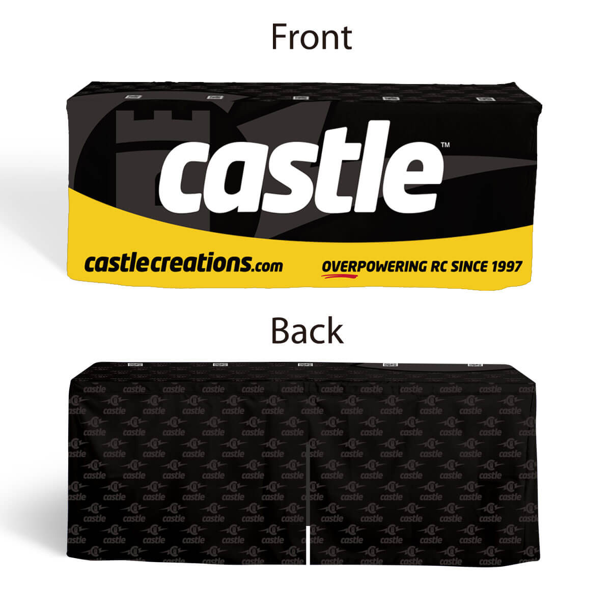 Buy closed-back, box-style 5ft fitted table covers with 16" back slit in a variety of fabrics, including water-proof, flame-retardant, and premium poly, at wholesale discounted prices.