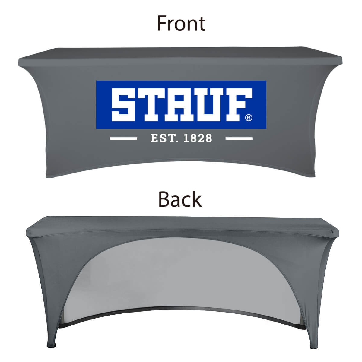 Buy open-back 5ft stretch table covers in a variety of fabrics, including economy, waterproof, and premium spandex, at wholesale discounted prices.