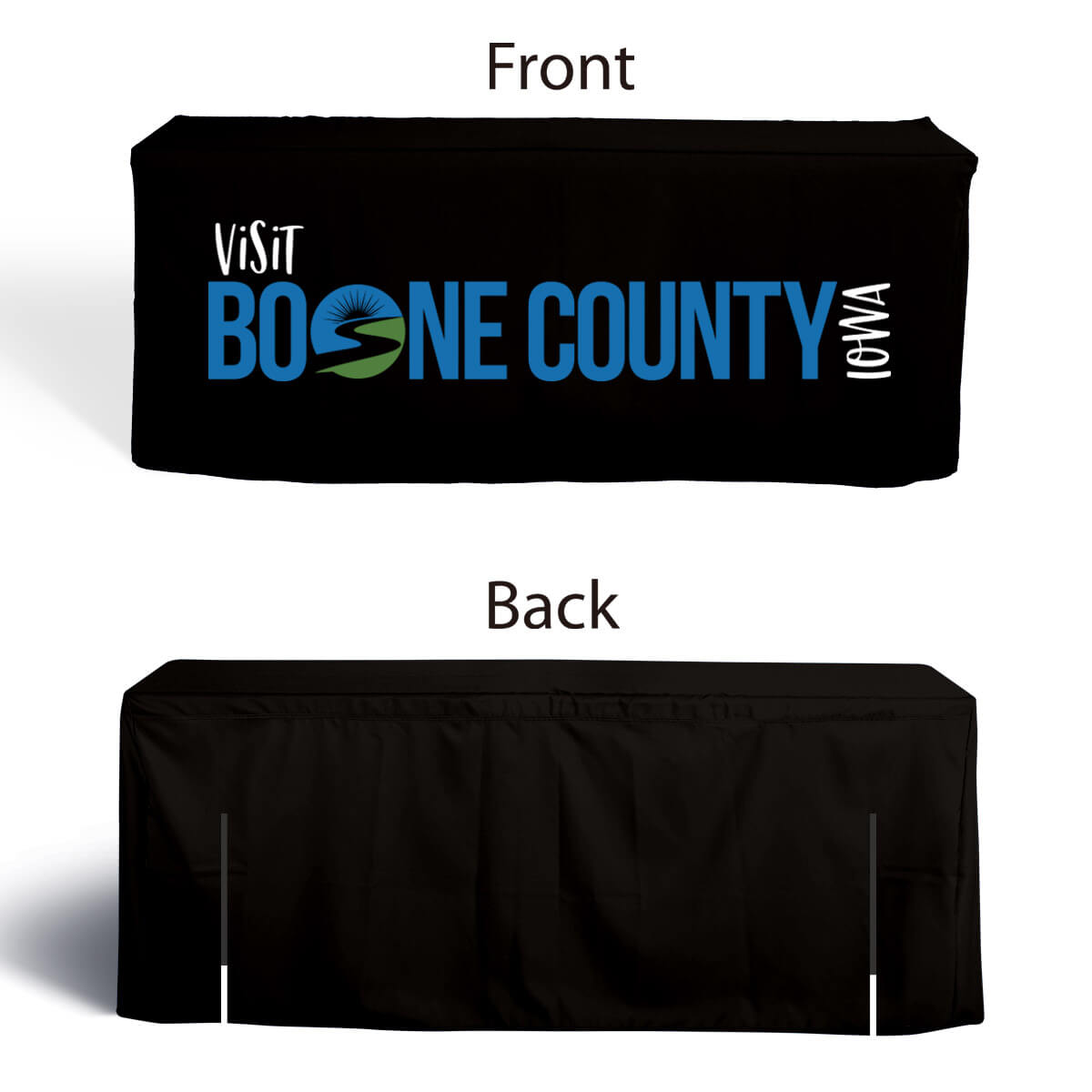 Buy closed-back, box-style 6ft fitted table covers with two 16" back slits in a variety of fabrics, including water-proof, flame-retardant, and premium poly, at wholesale discounted prices.