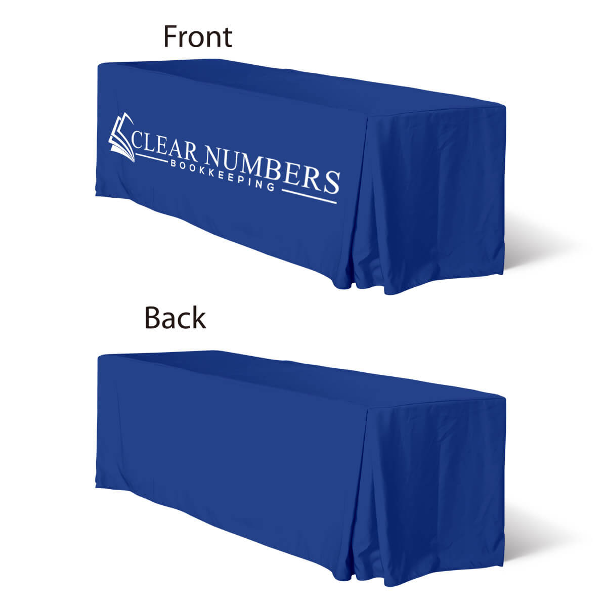 Buy 8ft fitted table covers with pleated corners in a variety of fabrics, including water-proof, flame-retardant, and premium poly, at wholesale discounted prices.