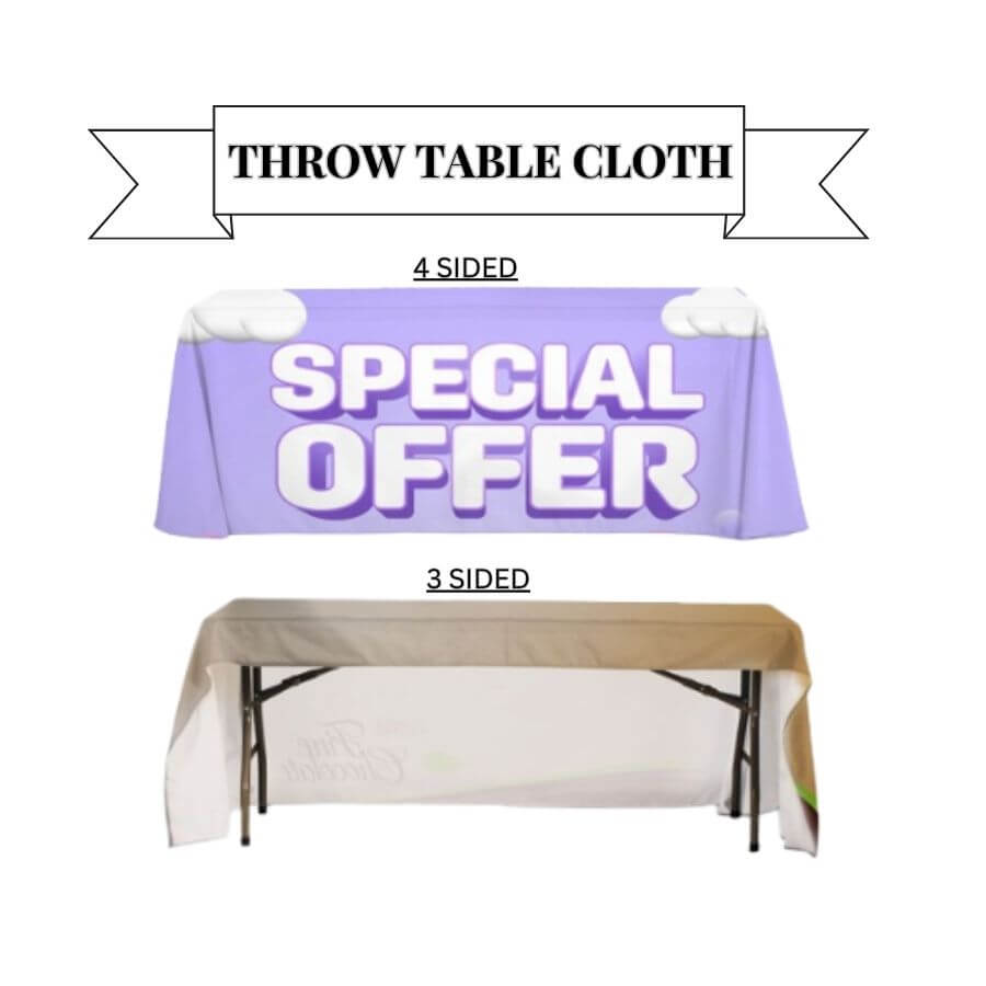 Buy traditional throw table covers for 4 foot, 5 foot, 6 foot, and 8 foot standard and custom-sized tables (any width, any length, any height) at wholesale discounted prices.